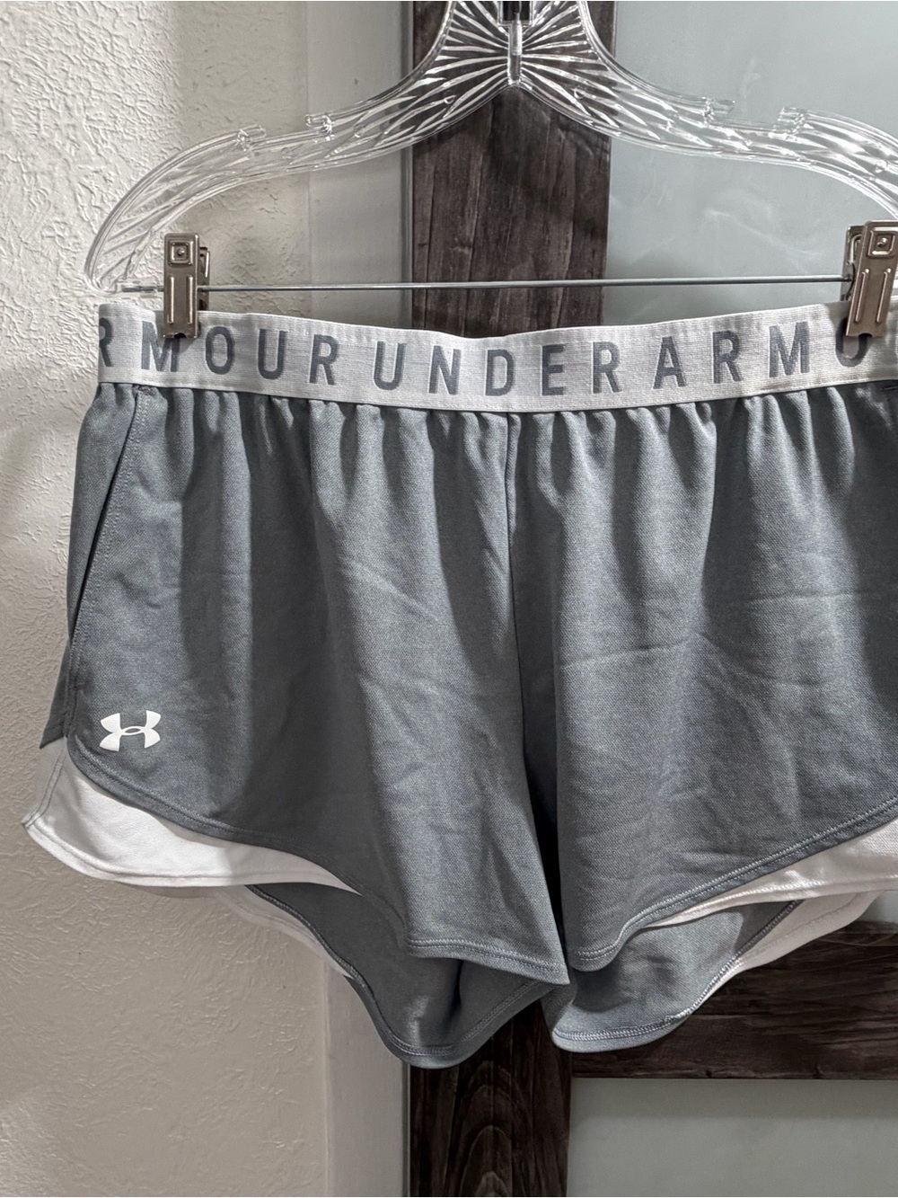 Under Armour Gray Layered Athletic Shorts with White Trim